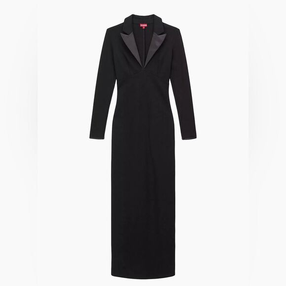 STAUD Humboldt Satin Lapel Gown Maxi Dress in Black, NWT, Size M - Picture 3 of 16